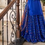 Eid Glam Sharara Suit – 3 PC Festive Wear (Blue) gallery image thumbnail #3