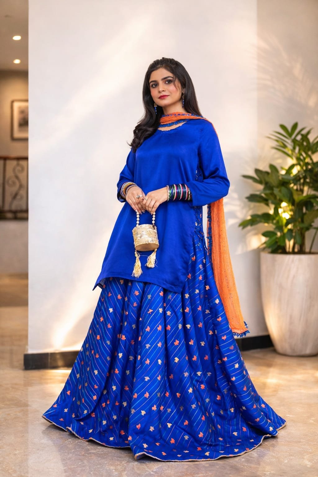 Eid Glam Sharara Suit – 3 PC Festive Wear (Blue) gallery image #1