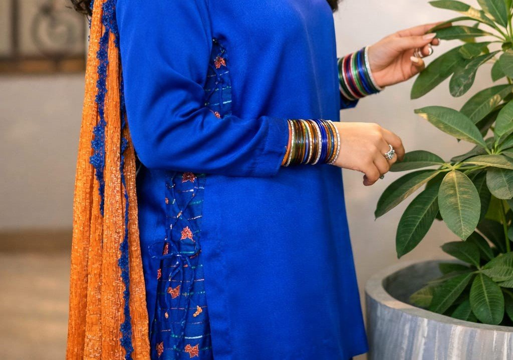 Eid Glam Sharara Suit – 3 PC Festive Wear (Blue) gallery image #4