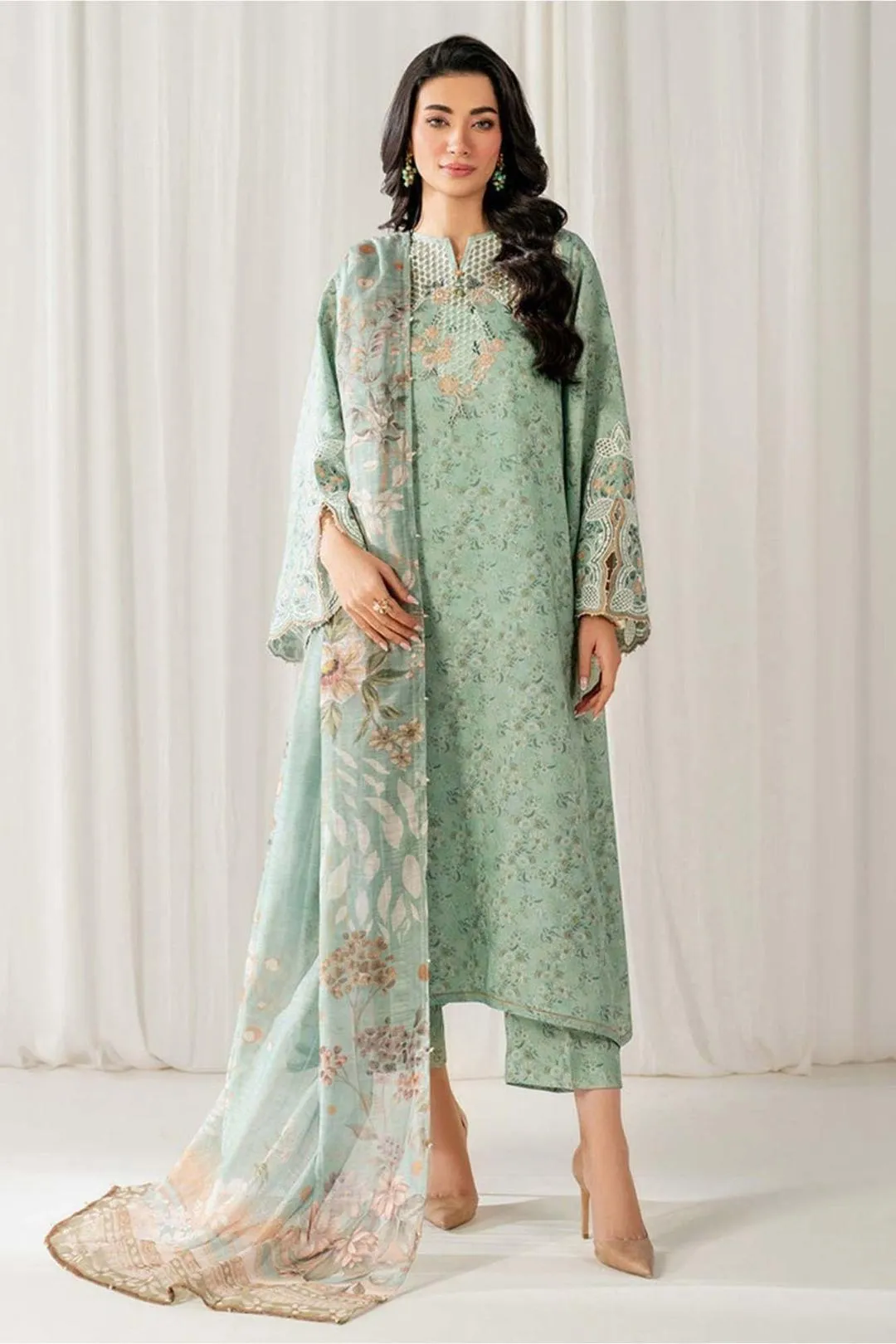Lawn 3 Pcs Mint Green Embroidered Suit gallery image #1