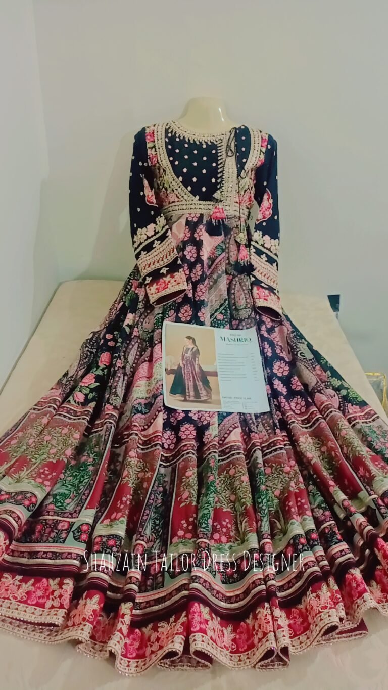 Designer Maxi full flare ghera, and detailed neckline.